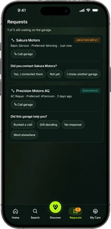RevRooms requests screen tracking each garage reply